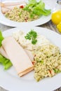 Tabbouleh, celery and cooked chicken slices