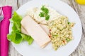 Tabbouleh, celery and cooked chicken slices