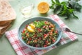 A plate of tabbouleh salad. Traditional Arabic food.