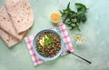 A plate of tabbouleh salad. Traditional Arabic food.