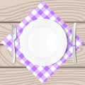 Plate on the tablecloth with a fork and knife,