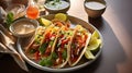 Plate with tacoes on table