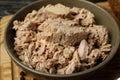 Plate of tasty canned tuna, close up Royalty Free Stock Photo