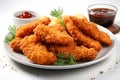 Plate with tasty chicken fry on white background