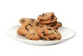 Plate with tasty chocolate chip cookies Royalty Free Stock Photo