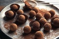 Plate with tasty chocolate truffles Royalty Free Stock Photo