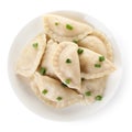 Plate of tasty cooked dumplings isolated on white