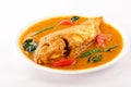 Plate of tasty fish curry,