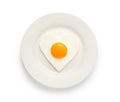 Plate with tasty fried egg in shape of heart and toast isolated on white, top view Royalty Free Stock Photo