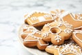 Plate with tasty homemade Christmas cookies closeup Royalty Free Stock Photo