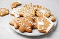 Plate with tasty homemade Christmas cookies Royalty Free Stock Photo