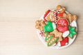 Plate with tasty homemade Christmas cookies Royalty Free Stock Photo