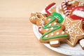Plate with tasty homemade Christmas cookies on table Royalty Free Stock Photo