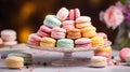 Plate with tasty macarons on table served for party. Neural network AI generated