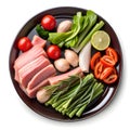 plate with tasty pork and vegetables, Ai Generated