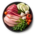 plate with tasty pork and vegetables, Ai Generated