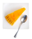 On plate is tasty sponge Catalan cream pie