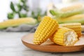 Plate with tasty sweet corn cob Royalty Free Stock Photo