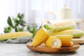 Plate with tasty sweet corn cob Royalty Free Stock Photo