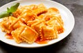 Plate of tasty traditional Italian ravioli pasta