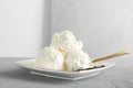 Plate with tasty vanilla ice cream Royalty Free Stock Photo