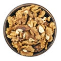 Plate with tasty walnuts isolated on a white background, close up. File contains clipping paths. Top view Royalty Free Stock Photo