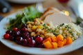 A Plate of Thanksgiving Dinner Sides with Cranberries, Stuffing, Mashed Potatoes, and Sweet Potatoes Royalty Free Stock Photo