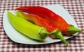 three hot peppers on a plate