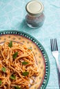 Pasta with tomato sauce and basil. Royalty Free Stock Photo