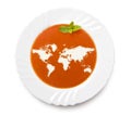 Plate tomato soup with cream in the shape of World.(series)