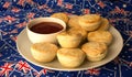 Plate of Traditional Australian Meat Pies And Tomato Sauce. Royalty Free Stock Photo