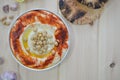 Plate of Traditional homemade hummus