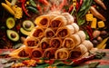 AI-generated, Tamales Mexican food with Mexican style background