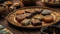 Plate with traditional Middle Eastern sweets. Still life photography