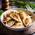 A plate of traditional Polish pierogi dumplings.