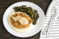 Chicken Fried Steak and Gravy with Mashed Potatoes and Collard Greens Royalty Free Stock Photo