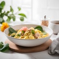 Plate of traditional tortellini pasta in broth, Italian food