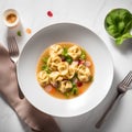 Plate of traditional tortellini pasta in broth, Italian food