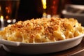 Plate Of Truffle Mac And Cheese Baked To Perfection. Generative AI