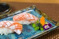 Plate with two elegant nigiri sushi nigirizushi