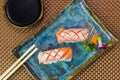 Plate with two elegant nigiri sushi nigirizushi