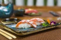 Plate with two elegant nigiri sushi nigirizushi