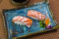 Plate with two elegant nigiri sushi nigirizushi