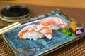 Plate with two elegant nigiri sushi nigirizushi