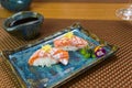 Plate with two elegant nigiri sushi nigirizushi