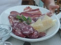 A plate of typical Sardinian cold meats and cheeses