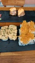 A plate of various cheese sushi Royalty Free Stock Photo