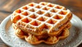 Plate of waffles with powdered sugar on top Royalty Free Stock Photo