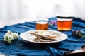 Plate with wasa bread and lilac jelly