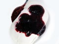 Plate of white ice cream drenched jam Royalty Free Stock Photo